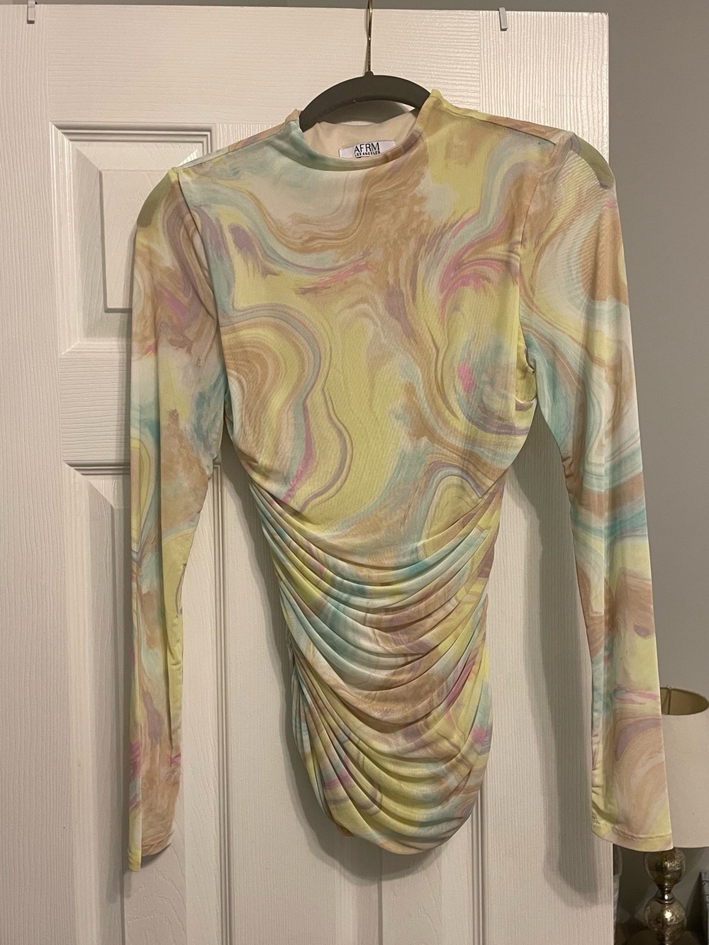 Mock Neck Sheer Sleeves Multicolor Mesh Long Sleeve Top - Women